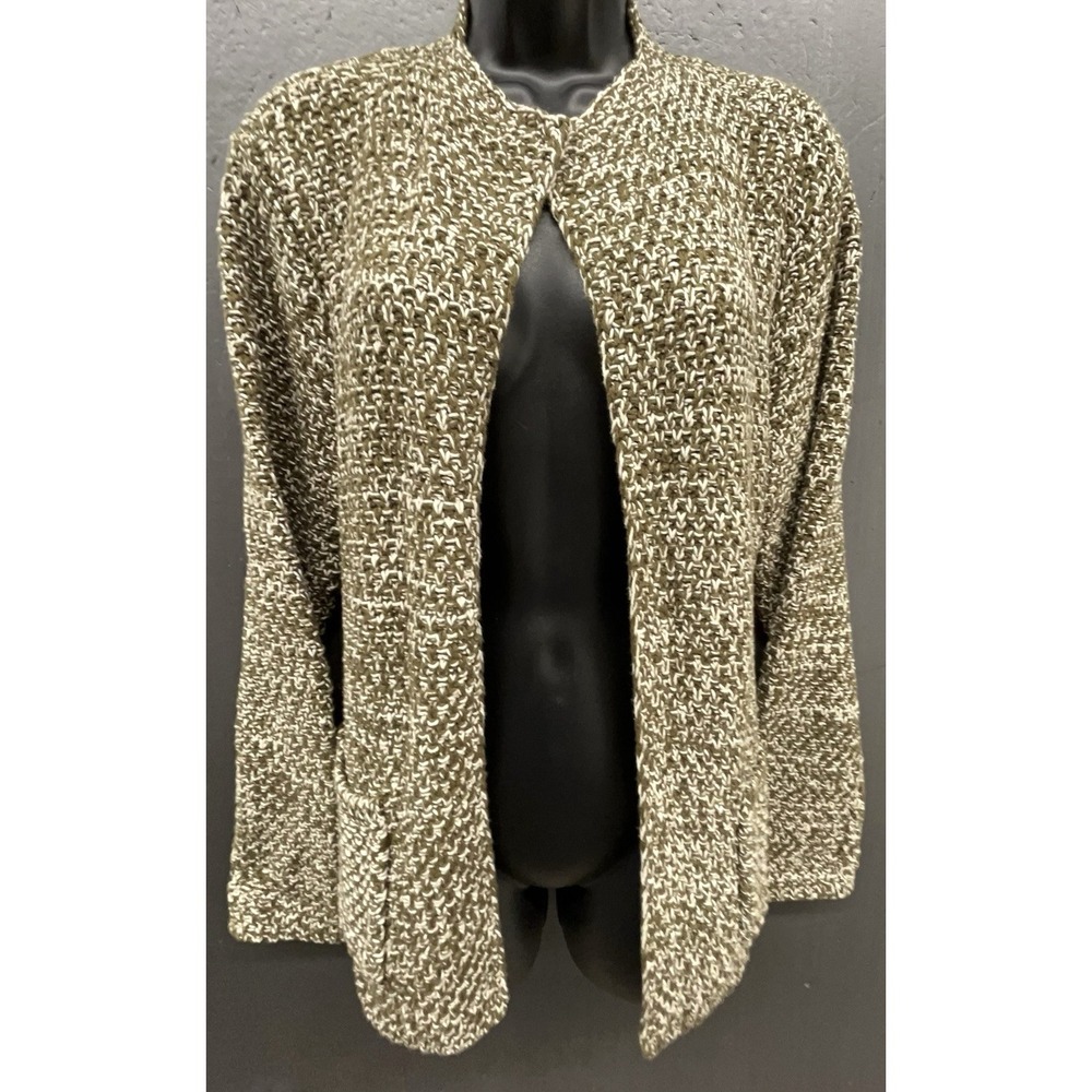 Orvis Sweater Women‎ L Green Open Cardigan Cotton Pockets Preppy Coastal Cozy
